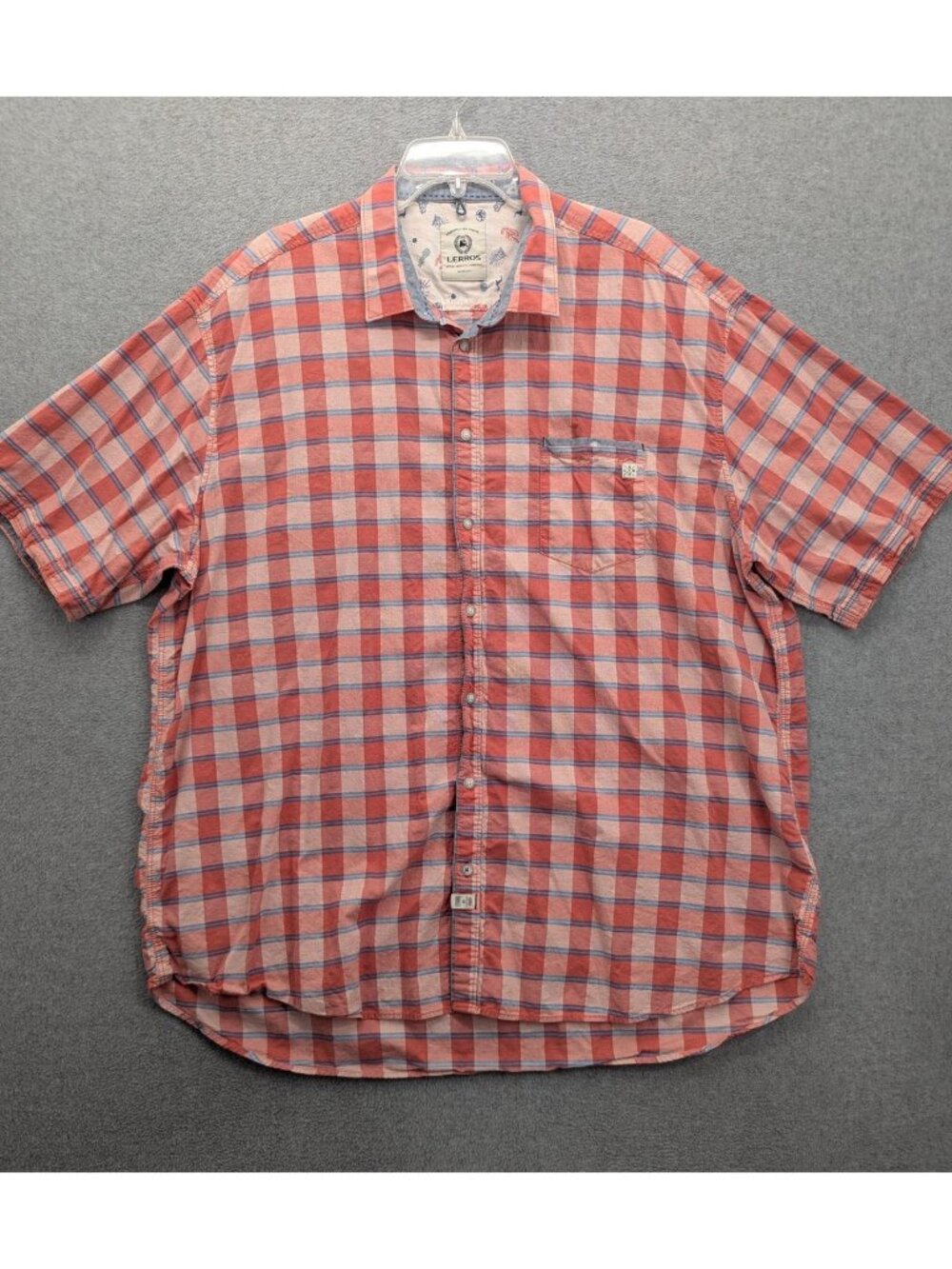 Lerros Shirt Mens 3XL Red Blue Plaid Short Sleeve Button Up Linen Blend Casual